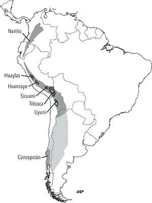 Distribución actual del cultivo de quinua en Sudamérica.
