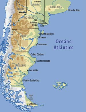 Principales puertos de la costa atlántica argentina donde se han encontrado diversas especies de caracoles con variable intensidad de imposex.