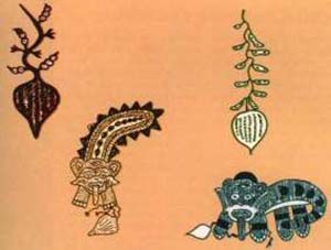 Se han encontrado restos de ahipa asociados a momias precolombinas de la cultura Nasca. También son comunes las representaciones en piezas textiles y cerámica. Estas exhiben tanto representaciones botánicas bastante fieles como representaciones notablemente estilizadas. Figuras redibujadas de Yakovieff, 1993