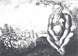 Fig. 1 Orang Outang de Angola. Ilustracion de Description de l´Afrique, 1686, Amsterdam (Universiteits Bibliotheek, Amsterdam)