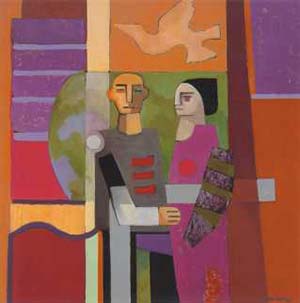 "Pareja en el jardin", Oscar Levaggi, 1992. Oleo sobre tela, 70 x 70cm.