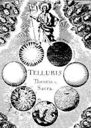 Portada de la primera edición de la Telluris Theoria Sacra (1691), de Thomas Burnet. Adviértanse las siete etapas que, según el autor, atravesaría el planeta.
