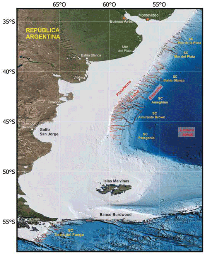 Los cañones submarinos del Margen Continental Argentino